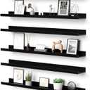 upsimples Floating Shelves for Wall, 35.5 Inch Shelves for Decor Storage Set of 6, Wall Mounted Wood Shelf for Bedroom, Living Room, Bathroom, Kitchen, Long Picture Ledge Shelves, Black