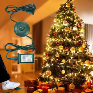 Flutesan 6 ft Power Cord LED Transformer 8 Light Modes for Christmas Light Raintight Foot Switch 5/8 Inch Plug Compatible Replacement Holiday Connector for LED String Holiday