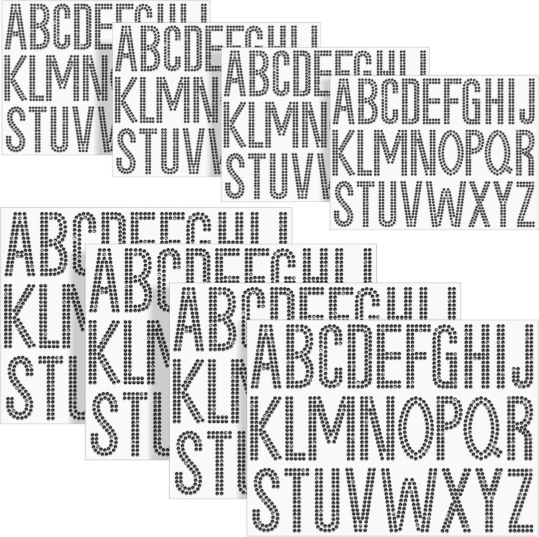 Qilery 208 Pcs 1"- 2" Rhinestone Alphabet Letter Stickers Large Glitter Self Adhesive Letter Sticker Bling Gemstone Alphabet Stickers for Graduate Cap DIY Wedding Art Fabric Decoration(Black)