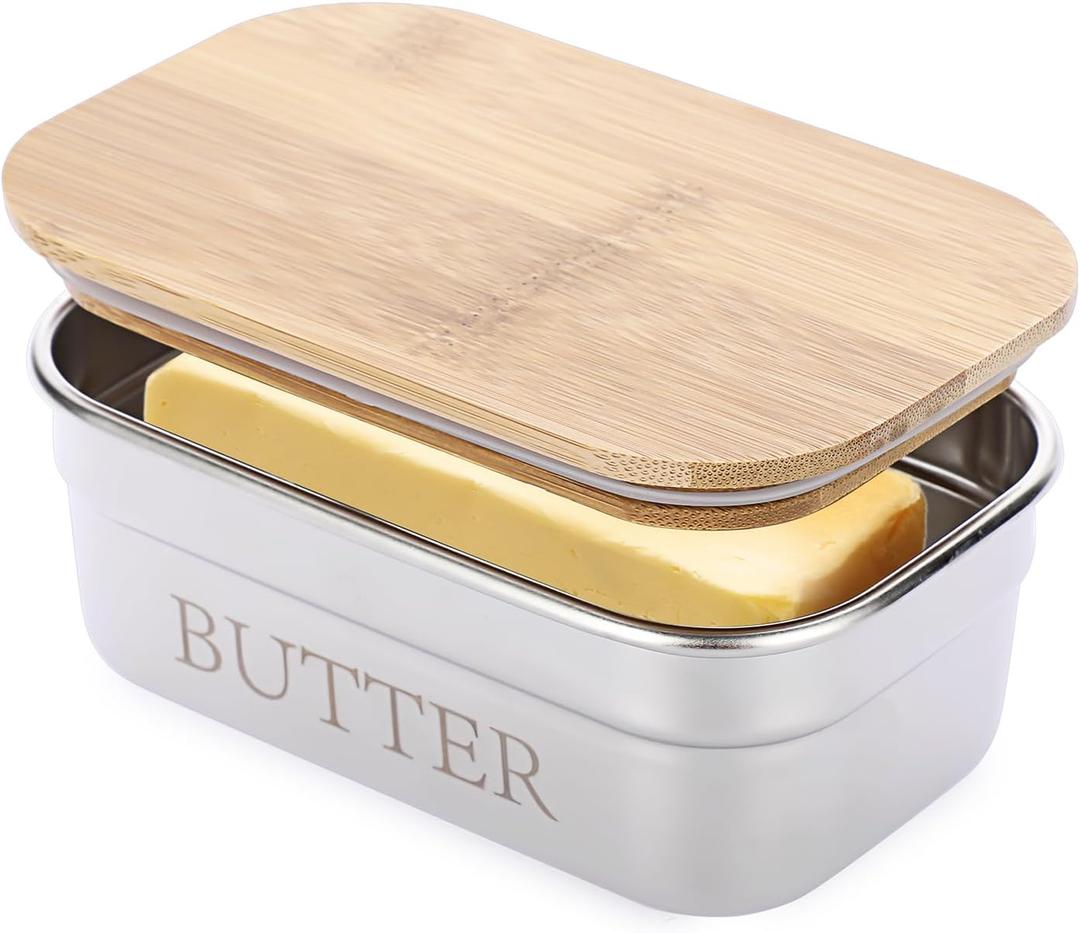 Stainless Steel Butter Dish With Lid for Countertop - Holder Container With Silicone Sealing for Kitchen, Unbreakable Keeper, Holds 1 Stick East Coast Butter (Small)