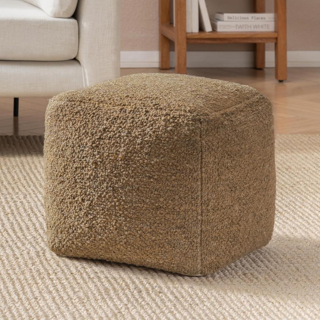 Anji Mountain Pouf Ottoman Foot Rest, Handmade Ottoman Pouf, Comfortable Foot Stool, Decorative Floor Seating for Living Room Decor, Bedroom & Home Dcor Accent - Mustard, 16"D x 16"W x 16"H