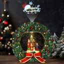 Lewondr Musical Christmas Snow Globe, Family Carolers Christmas Wreath, Swirling Glitters & 8 Songs & Timer, Battery Operated Singing Snow Lantern Decor for Home Holidays Xmas Gift