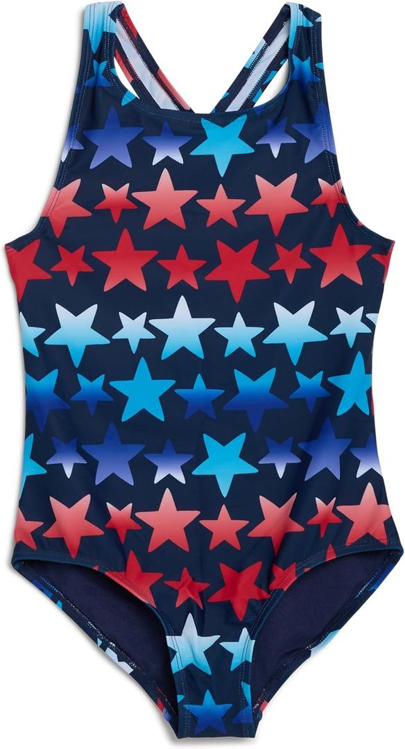 Lands' End Girls' UPF 50+ Stretch Crisscross Back One Piece Swimsuit (Blue,large)
