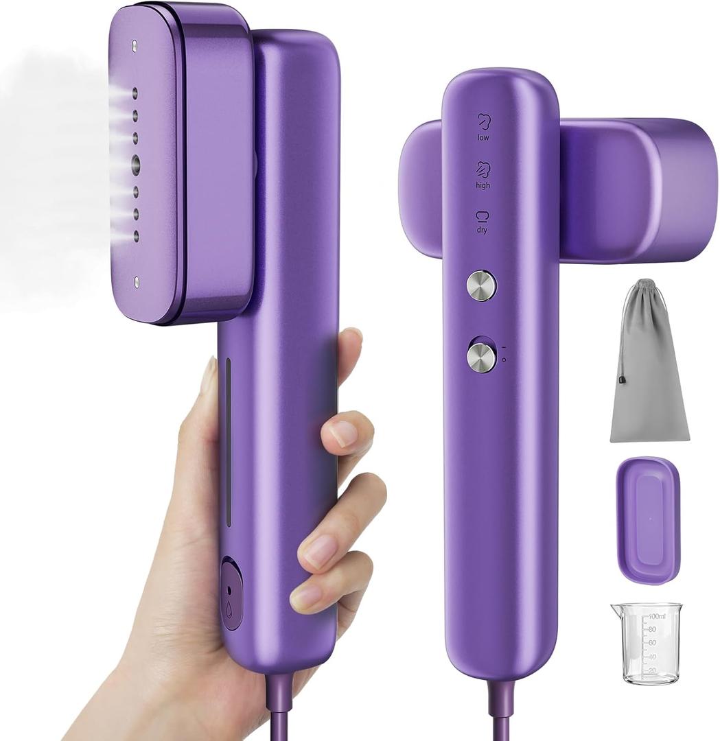 Travel Steamer for Clothes, 100–230V Dual Voltage 2-in-1 Handheld Garment Steamer & Iron, 15s Fast Heat-Up, 80ml Leak-Proof Tank, Large Ceramic Plate, Auto Shut-Off, Portable for Home & Travel