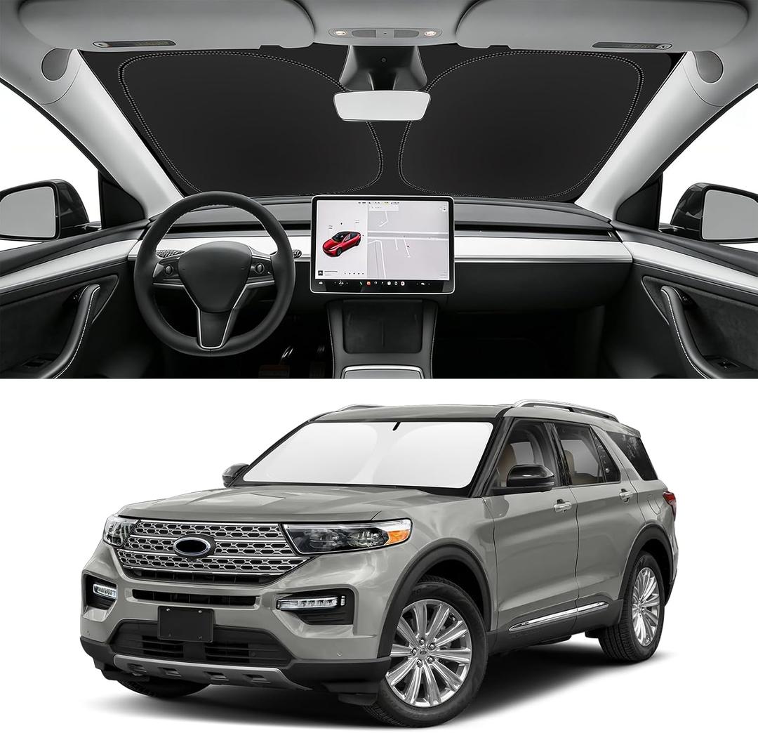 Custom Fit Windshield Sun Shade for Ford Explorer 2020-2026, Blocks UV & Heat, Front Window Sunshade Accessories, Easy Fold & Store Keep Your Car Cooler