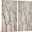 Sechars Rustic Tree Branches Canvas Print Wall Art Beige Tree Painting Picture Vintage Brown Farmhouse Living Room Decorations 20"x40"x2PCS