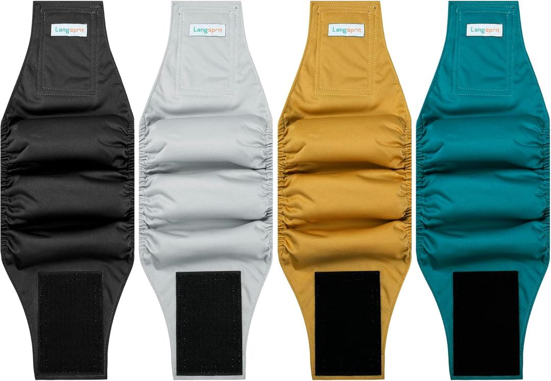 Male Dogs Diapers Belly Bands(4Pack), Washable Reusable Male Boy Doggy Wraps Panties for Doggie Puppy Pooping Potty Training Incontinence Marking Paal para Perro Black Blue Gray Gold Small (Small (11"-14"))