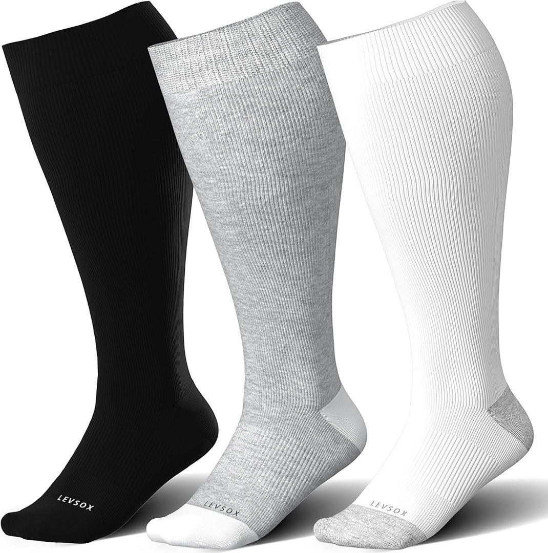 LEVSOX Wide Calf Compression Socks for Women&Men Plus Size 15-20mmHg Knee High Large Support Stockings for Circulation, XXL