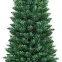 7FT Pencil Christmas Tree, Slim Skinny Hinged Pine Tree with PVC Material, 700 Branch Tips, Solid Metal Legs, Unlit Artificial Xmas Tree for Home, Holiday, Hotels, Outdoor Decoration, Green