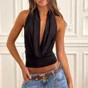 Women Sexy Cowl Neck Halter Top Y2k Backless Flowy Summer Going Out Tops (Black, S)