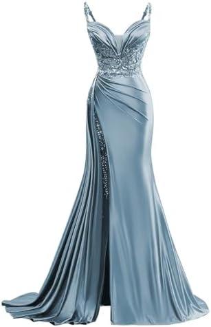 V Neck Satin Prom Dresses Long Mermaid Lace Evening Gown with Slit Pleated Bodycon Formal Dress with Tail Size 2 V Neck Satin Prom Dresses Long Mermaid Lace Evening Gown with Slit Pleated Bodycon Formal Dress with Tail Size 2