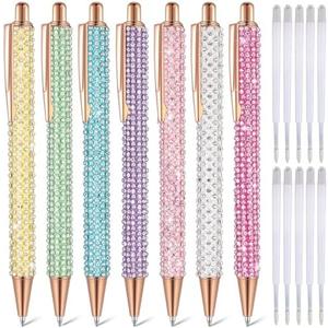 Sherr 7 Pcs Fancy Pens for Women Cute Sparkly Glitter Pens with 10 Pcs Black Ink Refills Pretty Gifts for Girls Office School Christmas Graduation(Pearl)