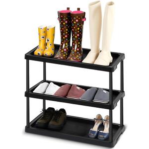 Cinnvoice Boot Shoe Organizer Rack Plastic Boot Tray Large Waterproof Utility Shoe Mat Storage Shelf for Indoor Outdoor Entryway Hallway Closet Use in All Seasons Black (28" d X 14.5" w X 29" h)