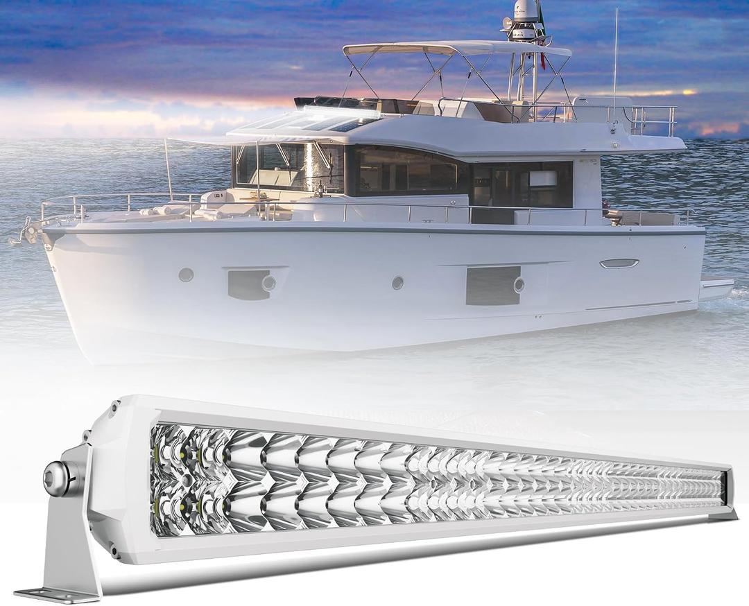 Marine Light Bar 42 Inch Double Row White LED for Boat Truck | Spot Flood Slim Work Lighting, 300W Driving Fog Lamp, Spotlight for Pickup, ATV, UTV, Off-Road, 9-36V IP68 P69K Waterproof