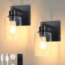 Battery Operated Wall Sconce Set of 2, Black Rechargeable Wall Lights with Timer Function, Easy Install Dimmable Wireless Wall Lamps Sconces Wall Decor for Living Room Bedroom Hallway, Emergency 3000K