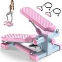 Mini Stair Stepper with Resistance Bands for Home Exercise Compact Stair Stepper with LCD Monitor, 220 lb Capacity, Smooth Low-Impact Cardio Training for Home Daily Workout