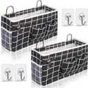 Kanrichu 2pcs Large Wall Hanging Organizer Bag, Linen Fabric Door Hanging Storage Baskets with Pockets, Waterproof Bin for Kitchen, Bedroom, Office, RV Camper (Black)