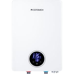 Tankless Water Heater Electric, ECOTOUCH 14kW 240V on Demand Electric Water Heater Instant Hot Water Heaters Under Sink Point of Use with Self-Modulating ECO140S White ETL Certificated