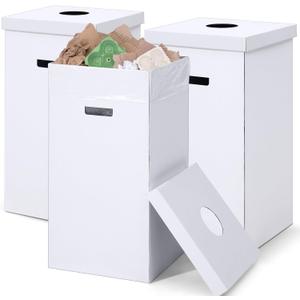3 Pcs Cardboard Trash Cans with Lid Disposable and Reusable Corrugated Cardboard Trash Cans Recycling Bins Bulk with Garbage Bags White Rubbish Boxes for Parties Events (20 Gallon)