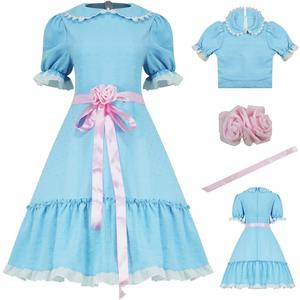 Saxcdyi Twins Costume Women Blue Kawaii Dresses Lolita Dress Halloween Creepy Sister Scary Doll Cosplay Outfits, XS
