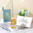 Blue 7 Pcs Boss Gift Sets for Women Her Lady Christmas Thank You Gift Best Boss 16oz Glass Cup Makeup Bag Keychain A6 Notepad with 3 Ballpoints Pen for Female Lady Bestie Coworker Birthday