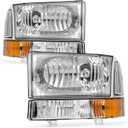 for 1999 2000 2001 2002 2003 2004 F250 F350 F450 F550 Headlight Assembly Compatible with 99-04 Ford Super Duty Chrome Housing Amber Reflector Headlamp Replacement Left and Right
