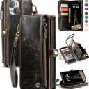 Defencase Compatible with iPhone 14 Plus Case Wallet with RFID Blocking Card Holder for Women Men, Soft PU Leather Magnetic Snap Flip Zipper Strap Wallet Phone Case Fit for iPhone 14 Plus 6.7", Coffee