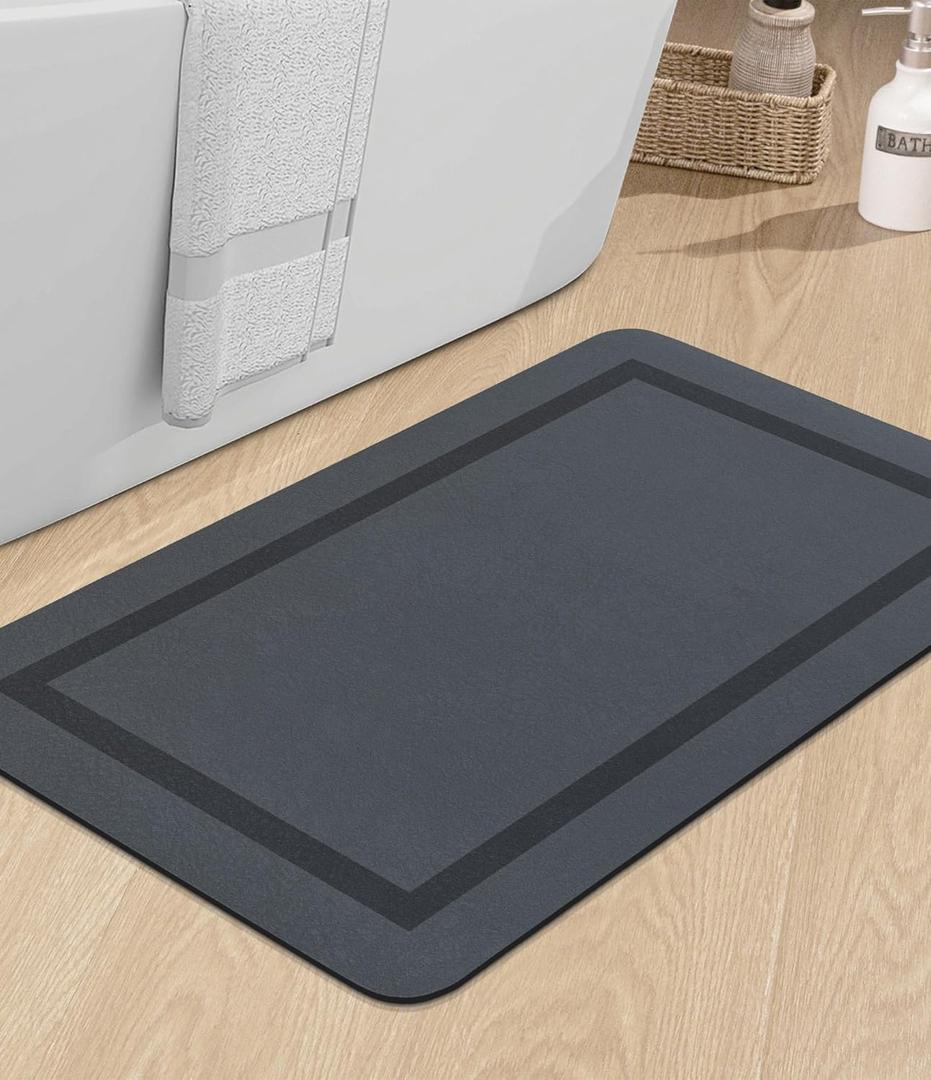 chakme Bathroom Mat Rugs 30x17, Ultra Thin Magic Mat Bath Rug Non Slip Bath Rugs Quick Dry Absorbent Bath Mats for Bathroom Floor, (Dark Grey, 30"x17") (1'5" x 2'6" (Rectangular))
