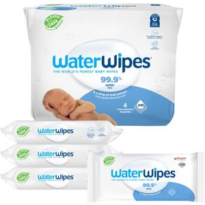 WaterWipes Original Baby Wipes, 99.9% Water-Based Wipes, Unscented & Hypoallergenic for Sensitive Skin, 240 Count (4 Packs), Packaging May Vary