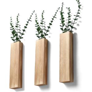 Wood Wall Vase Planters with Artificial Plants,Boho Wall Decor for Bathroom Living Room Bedroom Kitchen,Modern Farmhouse Art Decor Hanging Planters for Dried Flowers Home Office 3pcs Brown