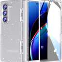 FABSPARK Case for Samsung Galaxy Z Fold 6 Built-in Screen Protector,Hinge Protection,Sparkly Bling Glitter Crystal Clear Transparent Slim Fit Acrylic Hard PC for Samsung Z Fold 6 Case,Glitter Clear