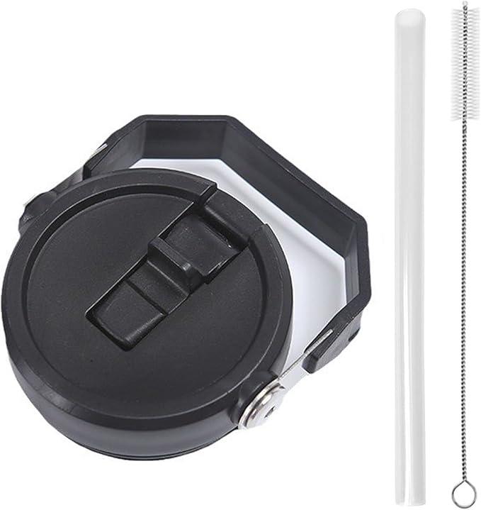 Replacement Tumbler Lid for Stanley IceFlow 20 oz 30 oz Flip Straw Lid with Reusable Straw,Cleaning Brush (Black, 20oz & 30oz)