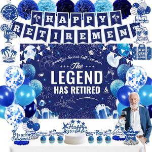 Happy Retirement Decorations for Men Women, Happy Retirement Banner, Backdrop, Balloons, Pompoms, Hanging Swirls, Retired Cake Topper, Honeycomb