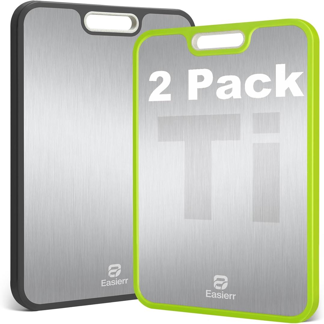 2 Pack Large Titanium Cutting Board 16 x 11 Inch, Cutting Boards Set for Kitchen, Versatile for Chopping, Serving, Bread, Meat, Veggies - Pure Titanium and Wheat Straw PP, 2 Pcs (Green & Gray)