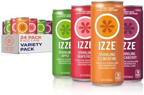 Izze Sparkling Juice, 4 Flavor Variety Pack, 8.4 Fl Oz (24 Count) Strawberry, Clementine, Pomegranate, Mango, Best By: 09/02/25