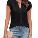 KIRUNDO Womens Blouses Dressy Causal V Neck Pintuck Short Petal Sleeve Business Tops 2025 Ladies Summer Trendy Shirt (S , Black)