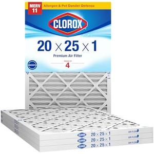 Clorox 20x25x1 Air Filter, MERV 11 Pleated HVAC AC Furnace Air Filters, MPR 1000 & FPR 7 – Pack of 4