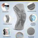 GUARVEX Knee Compression Sleeve, Knee Brace for Men & Women, Knee Support for Running, Basketball, Workout, Gym, Hiking, Sports, Gray, Medium
