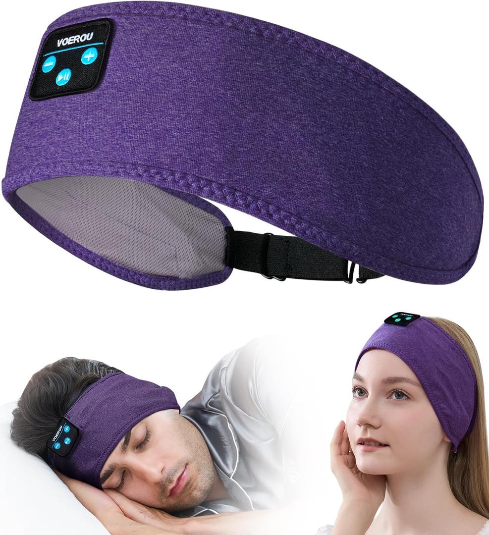 Voerou Sleep Headphones Bluetooth Headband - Adjustable Wireless Sports Sleeping Headphones with Upgraded Battery, Tech Gifts for Men Women Side Sleepers Office Nap, Travel, Yoga, Workout, Meditation (Dark Purple)