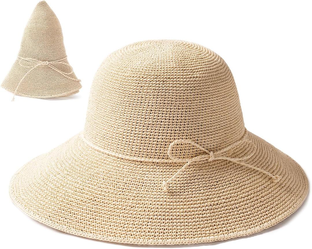 FURTALK Beach Sun Hat for Women Foldable Packable Handmade Straw Hats Sun Protection Floppy Travel Essentials