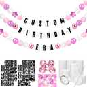 Simgoing Giant Friendship Bracelet Garland Kit DIY Banner with Letter Ball Jumbo in My Birthday Era Decorations for Classroom Graduation Party Supplies Photo Booth Backdrop(White, Pink)