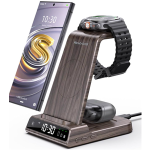 Wireless Charger Samsung Charging Station: 3 in 1 Android Charging Stand with Dimmable Clock  Nightstand Organizer for Galaxy S25 S24 Ultra, Galaxy Watch 8 7 6 5 4, Galaxy Buds, SpaceSaving Charger