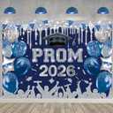 Blue Sliver 2026 Graduation Party Backdrop Royal Blue Glitter 2026 Prom Night Background Class of 2026 Congrats Grad Banner for 2026 Congratulate Graduates Party Decoration (Blue, 94X70 inch (8x6FT))