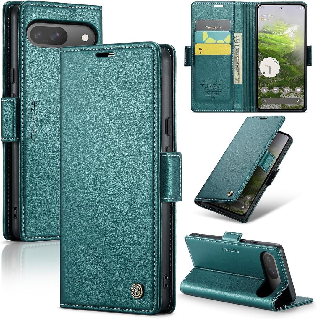 Wallet Case for Google Pixel 10/Google Pixel 10 Pro, Magnetic Flip Case with RFID Blocking Card Holder Kickstand for Women Men, Shockproof Durable Protective Phone Cover (Green)