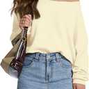 Women's Sweater Off Shoulder & Boat Neck Oversized Long Sleeve Pullover Cozy Knit Fall Winter Casual, Pale Yellow Medium