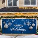 Happy Holidays Garage Door Banner  Blue Winter Theme with Snowflakes & Ornaments, Outdoor Vinyl Decoration (70)