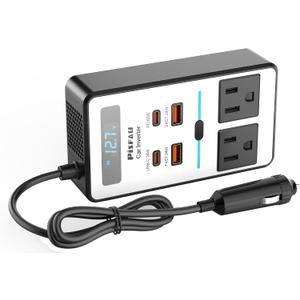 200W Car Power Inverter DC 12V to 110V AC, Cigarette Lighter Adapter Plug with [65W USB-C]/USB-Fast Charger 24W/Multiple USB/Laptop car Charger with Voltage Display