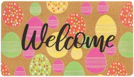 Mealah Easter Welcome-Doormat Outdoor-Entrance - Easter Eggs Non-Slip Coir-Easter-Home Decor Front Door Mats 17 x 29 Inch