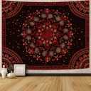 Accnicc Boho Mandala Tapestry Wall Hanging Hippie Bohemian Floral Flower Medallion Tapestry Aesthetic Small Vintage Black Red Indian Tapestries for Bedroom Living Room Dorm Decor, 48 x 36 Inch