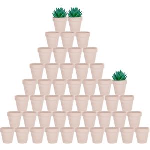 vensovo 48 Pcs Tiny Terracotta & Terra Cotta Pots with Drainage - Pink Small Mini Clay Ceramic Pottery Planter Ideal for Indoor/Outdoor Plants, Crafts, Wedding Favors, 2 Inch Outer Diameter